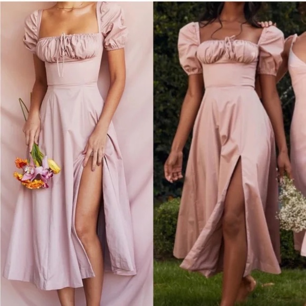 Elegant Pink Puff Sleeve Dress